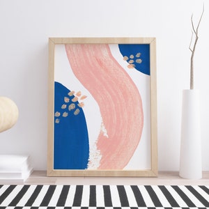 Instant Download Printable Art | Digital Art Print | Blue Beige Blush | Minimal Mid Century Art Print | Printable Wall Art | Brush Stroke