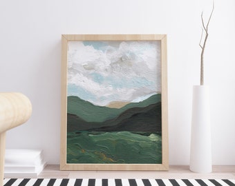 Green Landscape Art Print | Mountain Print | Abstract Landscape Painting | Modern Art Print | Neutral Color Printable Wall Art