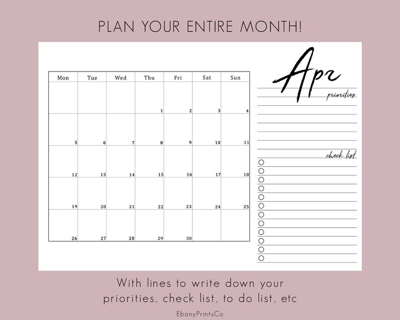 2021 Monthly Calendar Horizontal 12 Months Planner | Etsy