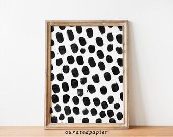 Arte de pared imprimible / Arte en blanco y negro / Patrón de puntos negros / Arte de pared moderno / Formas minimalistas / Impresión escandinava / Galería de pared