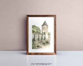 Garden Illustration Print | French Garden | Garden Artwork | Garden Painting | Watercolor and Ink
