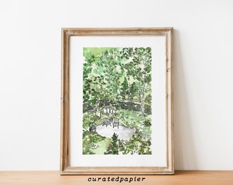 Garden Illustration Print | Watercolor Painting | Printable Digital Art | Garden landscape Art Print | Gardening Wall Art