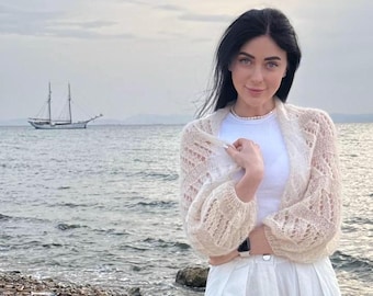 Chal de novia de mohair con encaje, capa ligera de punto calado para la novia, hombros cálidos.