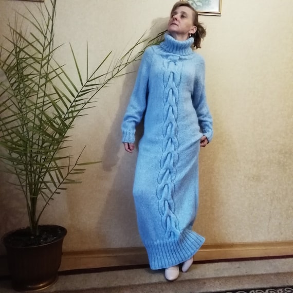 Women Mohair Dress Floor Length Knitted 