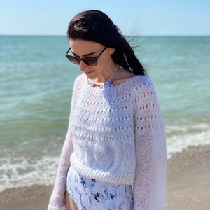 Bridal Lace Sweater White Wedding Jumper Cover Up Big Hole Mohair Knitted Bride Wrap Light Bridesmaid Chic Cropped Sweater Trendy  Season