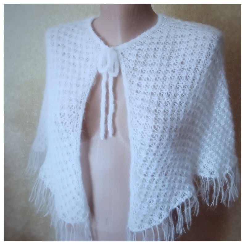 White Lace Knitted Cover Up Wedding Poncho Cape Mohair Shoulder Warmers Elegant Shawl Bridesmaid Bride Bolero Bridal Ballet Wrap Shrug