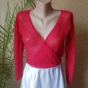 Giacca da donna in mohair lavorata a maglia, ordine personalizzato, maglione bianco da sposa, abiti da damigella d'onore, mantello corto della sposa, scialle da balletto, pullover sottile, cintura immagine 9