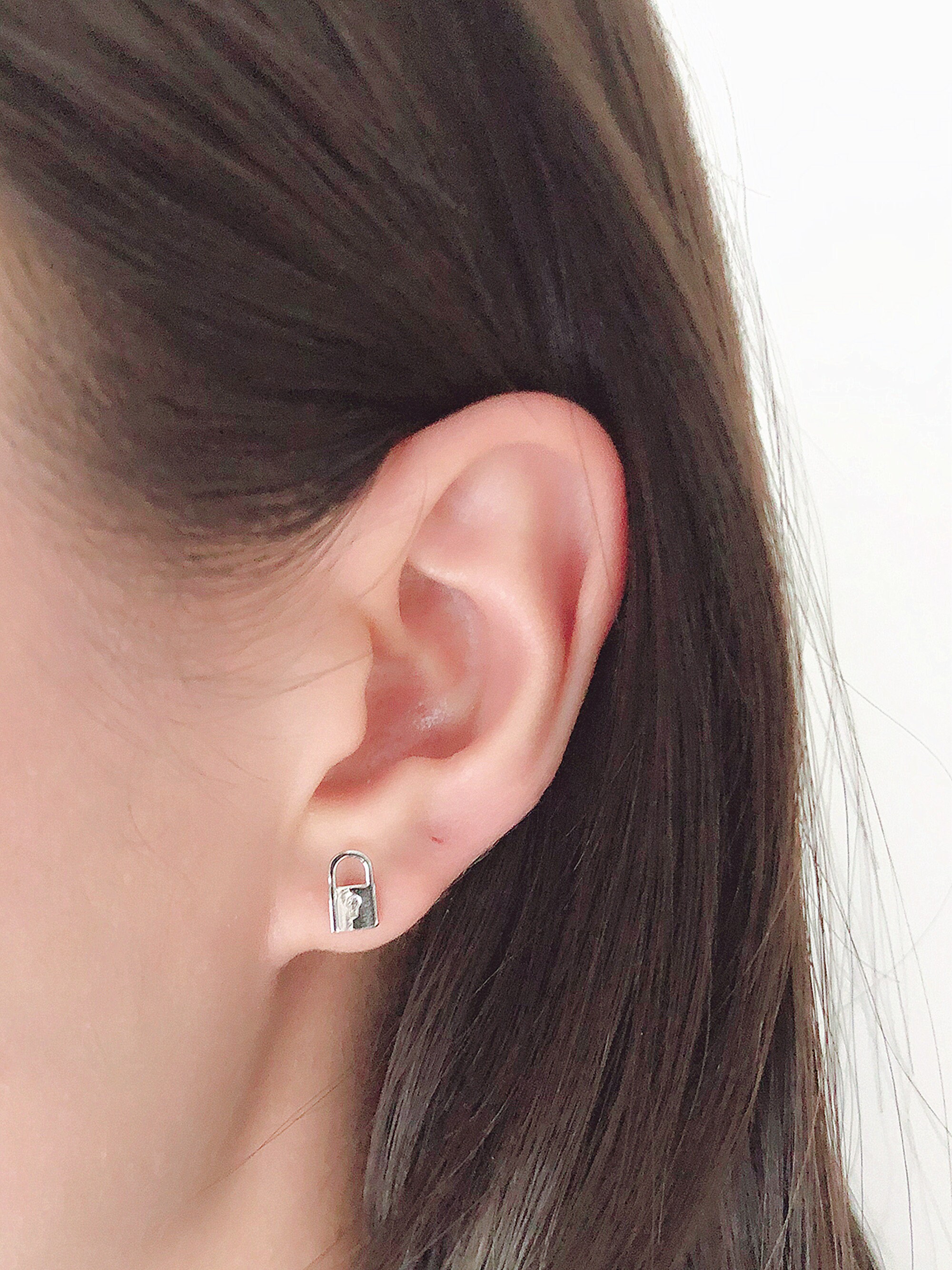 Sterling Silver // Tiny Lock Earrings Elegant Studs Secret Etsy