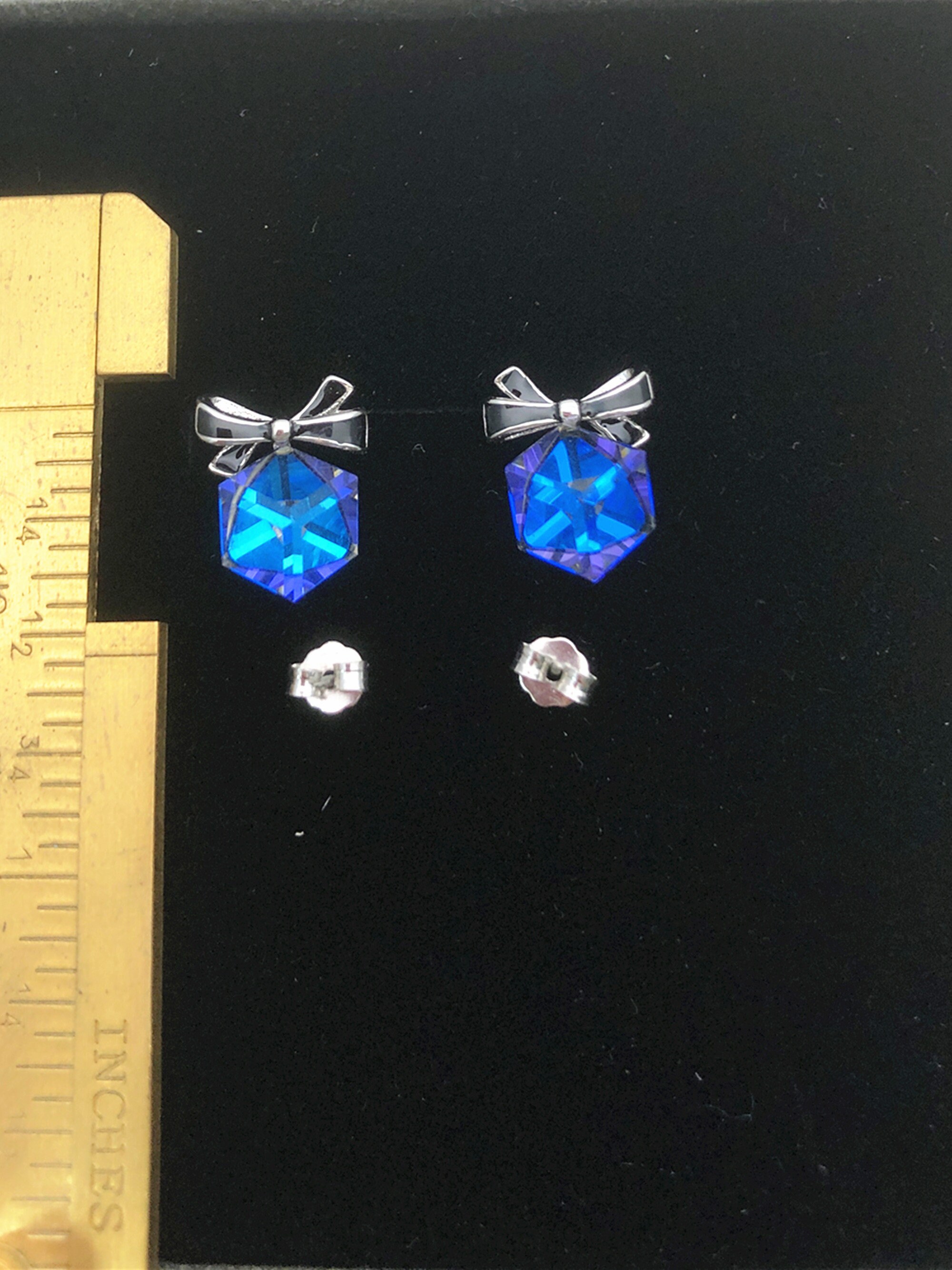 Sterling Silver // Luxury Blue Gift Box with Bow Stud Etsy