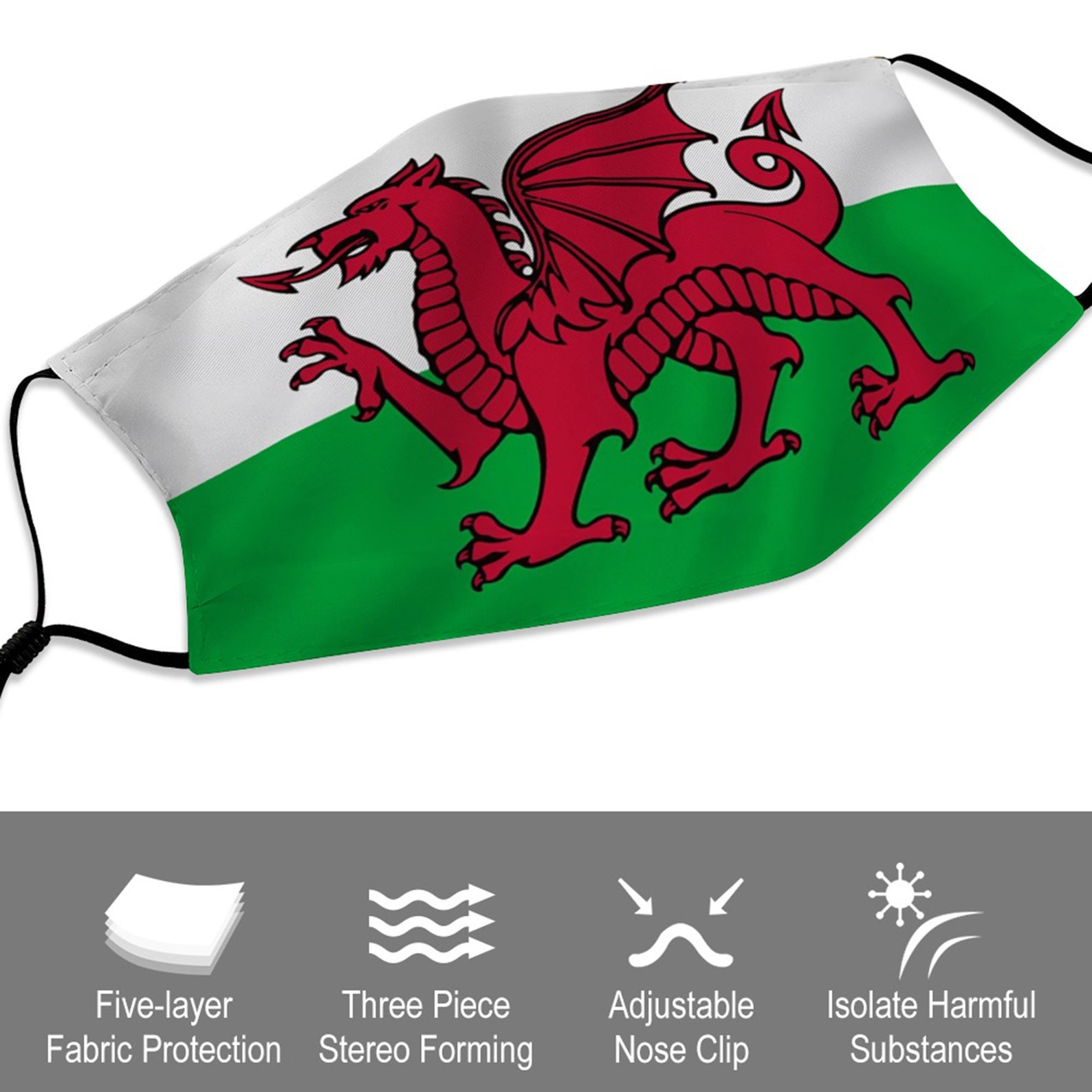 Wales Welsh Flag Face Masks With Filter Element for Adults Etsy