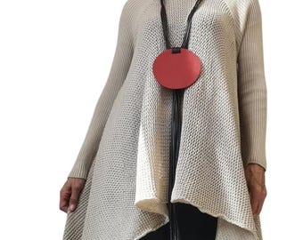 Red Geometric Leather Necklace, Avant Garde Handmade Jewelry