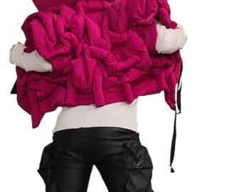 Extravagant Winter Jacket, Women Short Jacket, Asymmetric Jacket, Hot pink - fuchsia, Windproof Jacket, Puffer Jacket, Quilted Jacket