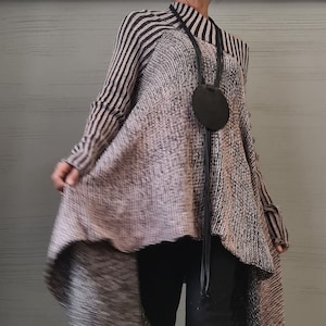 NEW Collection Knitted Sexy Top Blouse, Ash roses Extravagant Long Top, Avant Garde Blouse, Sexy Top, Open shoulders Long sleeve