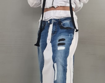 Avant-Garde White Long Skirt Dress – Asymmetrical Cotton Maxi Skirt with Raw Seams – Statement Clothing XS-5XL Outside Seam DRESSSHOESCODE