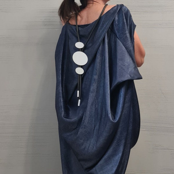 Denim Extravagant Long Dress, Shiny denim Avant Garde Dress, One Shoulder Dress, Drape Dress, Loose Dress, without sleeve