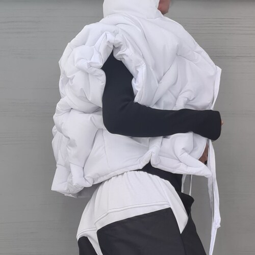 Extravagant Winter Jacket, Women Short Jacket, Asymmetric Jacket, Waterproof Windproof Jacket, Puffer Jacket, shops White short sleeve jacket
