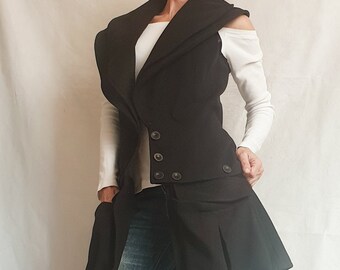 Winter Wool Vest, Extravagant Black Vest, Asymmetric Vest, Black Coat Vest, Women Vest, Gothic Coat, Sleeveless Wool Vest, Plus Size