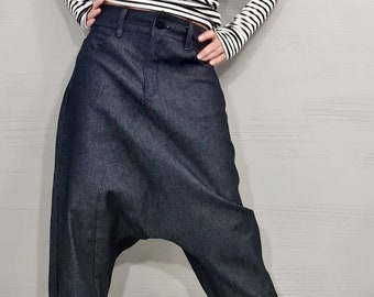 Casual Denim Harem Pants, Extravagant Pants, Unisex Denim, Women Denim Harem, DRESSSHOESCODE