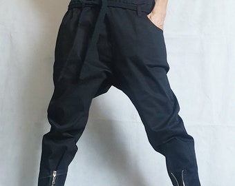 Extravagant Women Harem Pants, Tight Zipper Pants, Women Baggy Trousers, Cyberpunk Trousers, Black Loose Pants, Gothic Pants