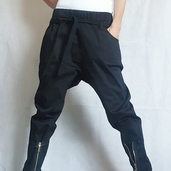 Extravagant Women Harem Pants, Pantalon Serré Zipper, Pantalon Baggy Femme, Pantalon Cyberpunk, Pantalon Loose Noir, Pantalon Gothique