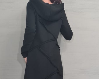 Long Black Hooded Dress, Loose Dress, Plus Size Clothing, Cotton Dress, Extravagant Dress, Long Sleeve Dress, New collection