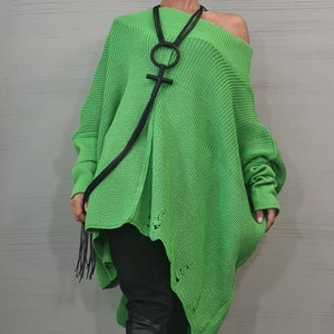 Asymmetrical Tunic, Avant Garde Tunic, Knitted Green Tunic, Gothic tunic, Loose Long Sleeve Top, Dressshoescode