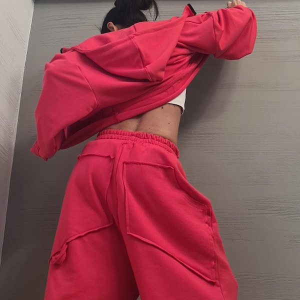 Conjunto deportivo de algodón para mujer, sudadera con capucha y pantalón.