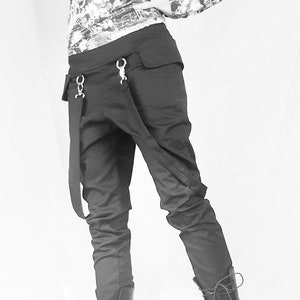  Pantalones de costura en blanco y negro para hombre, pantalones  de harén de calle punk rock, pantalones deportivos técnicos reflectantes de  Hip Hop Jogger, Negro - : Ropa, Zapatos y Joyería
