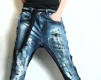 Extravagant Denim Pants/Casual Denim Harem Pants/Streetwear Pants/Baggy Pants/Unisex Denim/Women Denim Harem