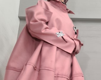 New collection Extravagant Deconstructed Coat, Pink Wool Coat, Winter Coat, Plus Size Clothing, Oversize Coat,  Wool Clothing, Warm Coat