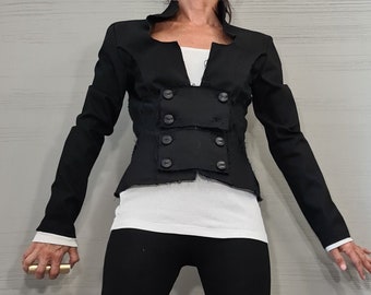 Blazer noir extravagant, blazer pour femme avant-gardiste, veste gothique, veste, veste steampunk, veste de soirée