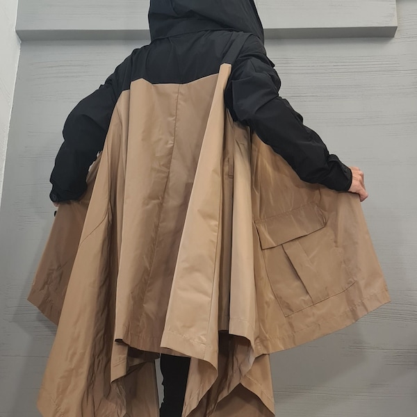 Extravagant Trenchcoat, Asymmetrical Jacket, Jacket Outer Pockets, Deconstructed  Clothing, Hooded Trenchcoat, New collection