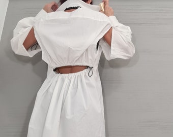 Deconstructed White Shirt, Sexy Open Back, Long Shirt, Avant Garde Loose Shirt, Extravagant Shirt, Tunic Shirt, Long Short Sleeve