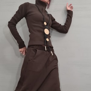 New collection Brown Outwear Women Set, Harem Pants, Extravagant Cotton Set, Extravagant Blouse, Harem pant, Asymmetrical Set