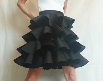 Circle Black Skirt, Extravagant Skirt, Ball Skirt, Cocktail Skirt, Gothic Skirt, Asymmetric Skirt, Wedding Skirt, Waist Skirtр Waves Skirt