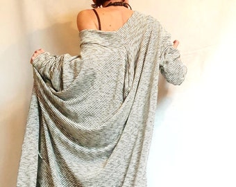 Stripe Extravagant Long Dress, Loose Maxi Dress Tunic, Plus Size Clothing, Oversize Dress, Sleeve Dress, One Shoulder Dress, Knitting Tunic