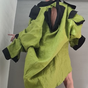 Deconstructed Linen Shirt, Asymmetric Tunic Shirt, Long Short Shirt, Avant Garde Tunic, Loose Tunic Shirt,Extravagant Shirt, Open Back Shirt
