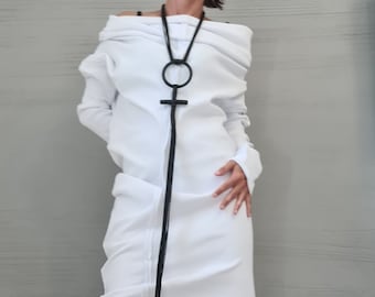 Extravagant Dress, Asymmetric Dress, Cotton Dress, Plus Size Clothing, Blouson Dress, Sexy Dress, Long Sleeve, New collection
