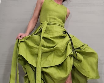 New collection Linen Extravagant Dress, Asymmetric Linen Dress, Gothic Dress, Sleeveless Dress, Sexy Dress, Wedding dress, Party dress