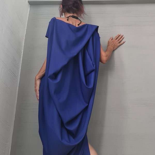 Royal Blue  Extravagant Dress, Maxi Dress, Plus Size Clothing, Oversize Dress, Avant Garde Dress, One Shoulder Dress, Drape Dress, Loose