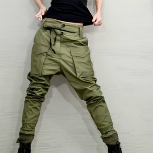 Extravagant Military Green Pants, Harem Casual Pants, Urban Pants, Loose Pants, Boyfriend Pants, Outer pockets, New collection