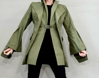 New collection Military Green Avant Garde Blazer, Extravagant jacket, Asymmetrical Jacket, Deconstructed Futuristic Clothing, Gothic Blazer