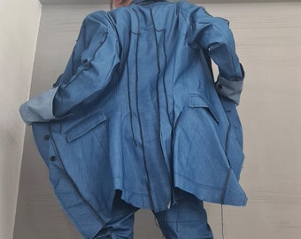 New collection Extravagant Denim Women Jacket, Asymmetric Avant Garde Blazer, Deconstructed Futuristic Clothing