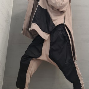 New collection Outwear Women Set, Beige Extravagant Harem Pants, Asymmetrical Sweatshirt Hooded, Extravagant Cotton Set