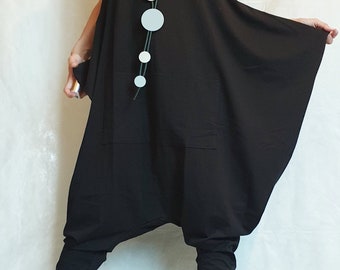 Mono Harem negro, mono suelto, jersey de entrepierna, ropa de tamaño más, mujeres en general, ropa urbana, mono de gran tamaño, gótico