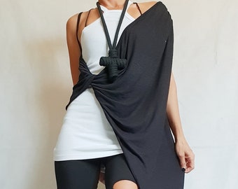 Asymmetric Top, Avant Garde Tunic, Futuristic Clothing, Deconstructed Top, Gothic Tunic, Steampunk Tunic, One Shoulder Top, Black Top