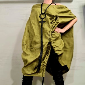 New collection Deconstructed Top, Military green Linen Asymmetric Shirts, Avant Garde Tunic, Loose Long Short Tunic, Linen Asymmetric Tunic