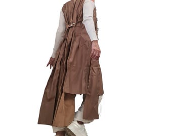 Faux Leather Vest, Long Fitted Sleeveless Brown Coat