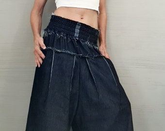 Nouvelle collection Denim Avant Garde Pantalon Ample, Pantalon Harem Femmes, Pantalon Extravagant Coton, Pantalon Décontracté, Pantalon Punk, Pantalon Loose