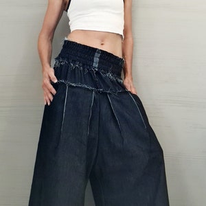 Nuova collezione Denim Avant Garde Pantaloni larghi, Pantaloni harem da donna, Pantaloni di cotone stravaganti, Pantaloni casual, Pantaloni punk, Pantaloni larghi